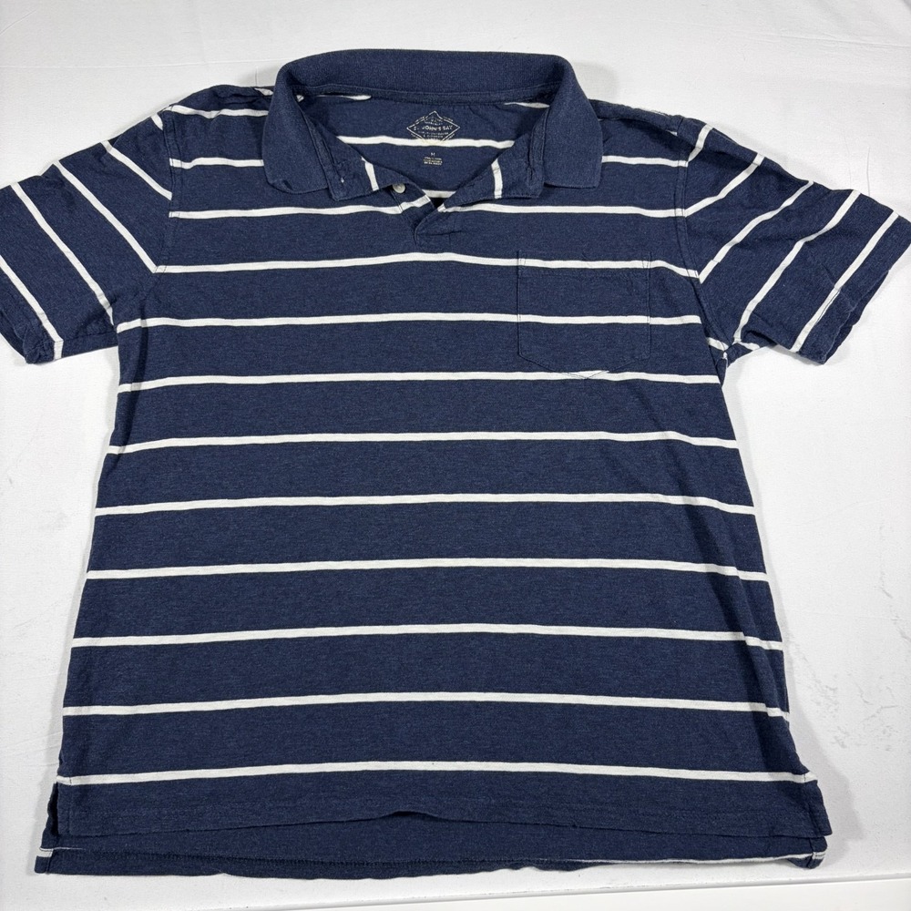 St. John's Bay Polo Shirt Men M Blue White Striped Chest Pocket Golf Performance